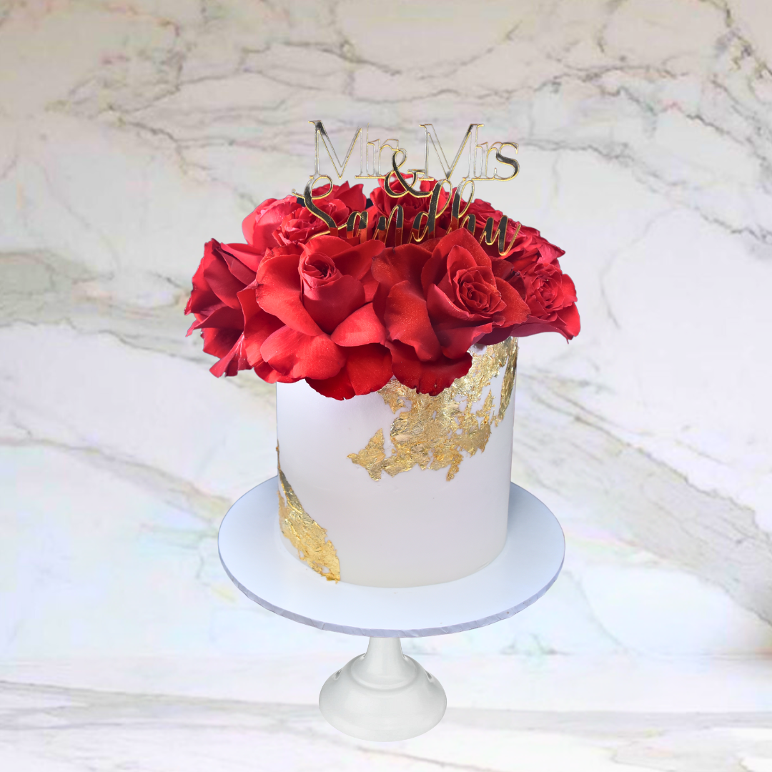 Gold & Red Engagement Cake ( including Custom topper)